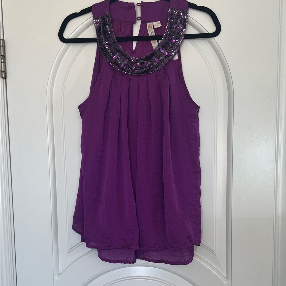 Adiva Purple Blouse with Sequin Neckline